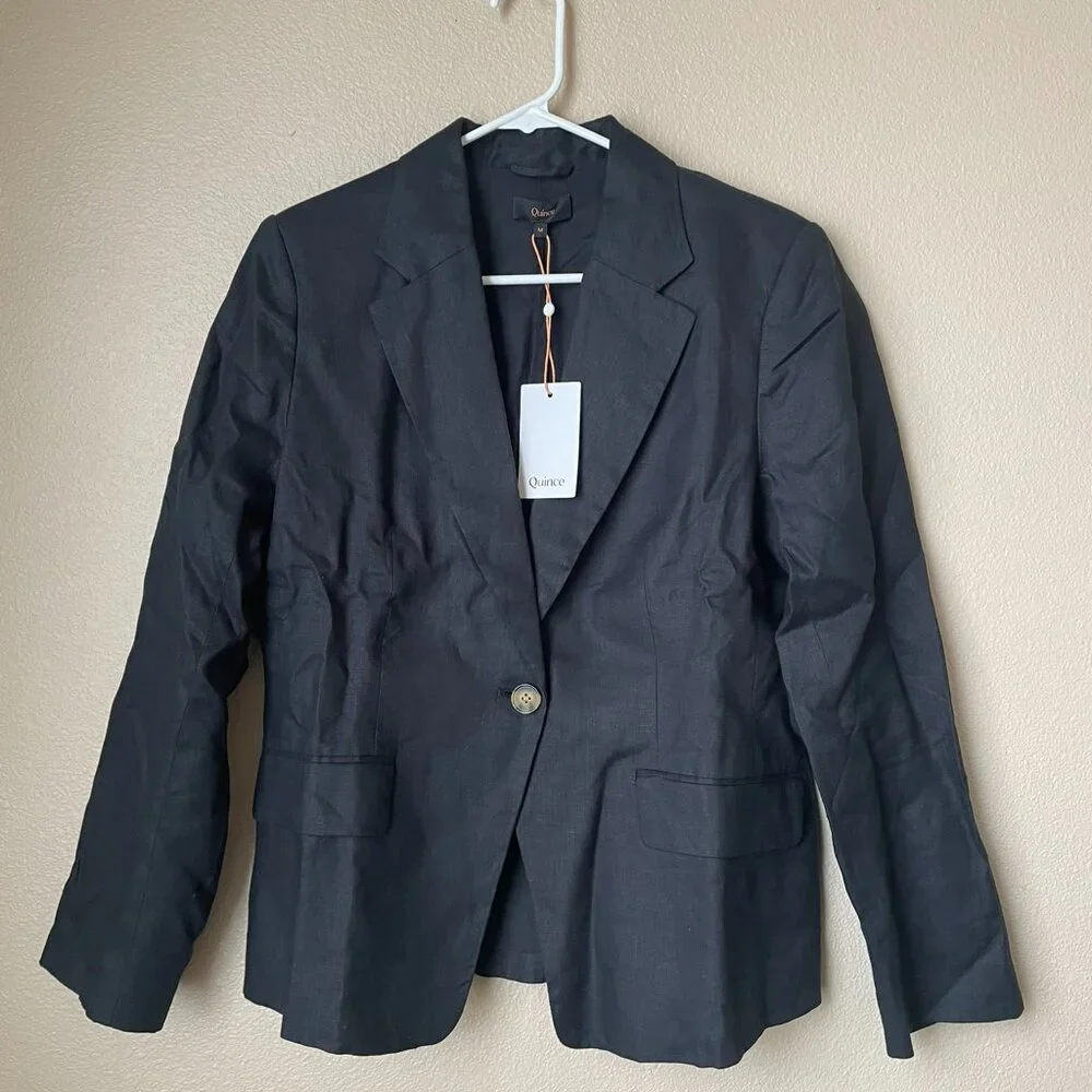 NWT Quince Black Structured Linen Blazer Size M - Picture 2 of 4